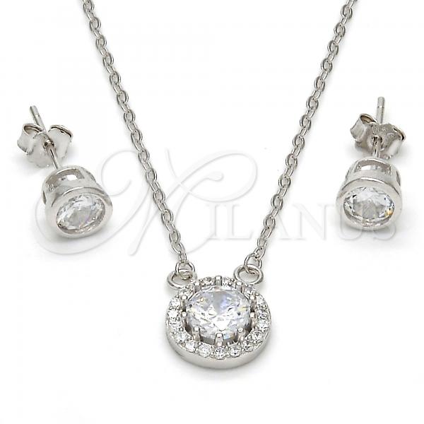 Sterling Silver Earring and Pendant Adult Set, with White Cubic Zirconia and White Micro Pave, Polished, Rhodium Finish, 10.186.0003