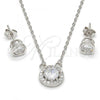 Sterling Silver Earring and Pendant Adult Set, with White Cubic Zirconia and White Micro Pave, Polished, Rhodium Finish, 10.186.0003