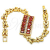 Oro Laminado Fancy Bracelet, Gold Filled Style with Garnet and White Cubic Zirconia, Polished, Golden Finish, 03.210.0108.1.07
