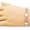 Oro Laminado Fancy Bracelet, Gold Filled Style Heart and Baguette Design, with Ivory Mother of Pearl and White Cubic Zirconia, Polished, Golden Finish, 03.283.0423.3.07