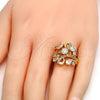 Oro Laminado Multi Stone Ring, Gold Filled Style Teardrop Design, with White Cubic Zirconia, Polished, Golden Finish, 01.210.0043.09 (Size 9)