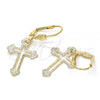 Oro Laminado Dangle Earring, Gold Filled Style Cross Design, Diamond Cutting Finish, Golden Finish, 5.111.015