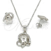 Sterling Silver Earring and Pendant Adult Set, Flower Design, with White Cubic Zirconia, Polished, Rhodium Finish, 10.285.0009