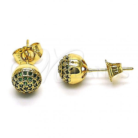 Oro Laminado Stud Earring, Gold Filled Style with Green Micro Pave, Polished, Golden Finish, 02.156.0424.7