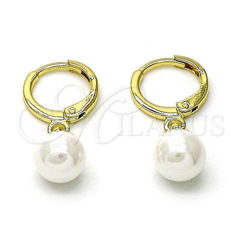 Oro Laminado Dangle Earring, Gold Filled Style Ball Design, with Ivory Pearl, Polished, Golden Finish, 02.213.0723