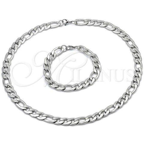 Stainless Steel Necklace and Bracelet, Figaro Design, Polished, Steel Finish, 06.116.0030