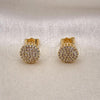 Oro Laminado Stud Earring, Gold Filled Style with White Micro Pave, Polished, Golden Finish, 02.344.0100