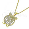 Oro Laminado Pendant Necklace, Gold Filled Style Owl Design, with White Micro Pave, Polished, Golden Finish, 04.156.0393.20