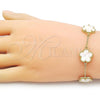Oro Laminado Fancy Bracelet, Gold Filled Style Flower and Rolo Design, with Ivory Mother of Pearl, Polished, Golden Finish, 03.313.0043.08