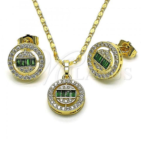 Oro Laminado Earring and Pendant Adult Set, Gold Filled Style Baguette Design, with Green and White Cubic Zirconia, Polished, Golden Finish, 10.196.0090