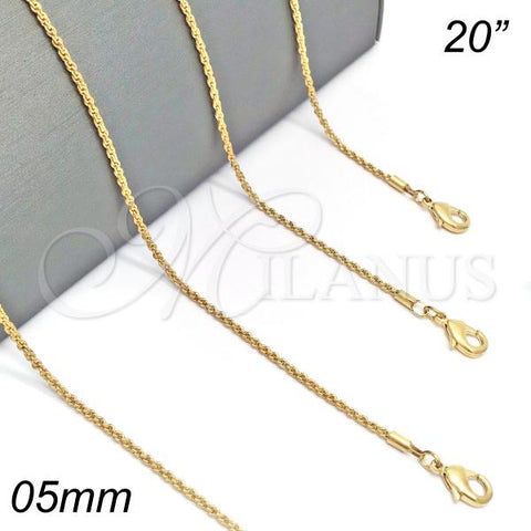 Oro Laminado Basic Necklace, Gold Filled Style Rope Design, Diamond Cutting Finish, Golden Finish, 04.118.0111.20