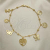 Oro Laminado Charm Anklet , Gold Filled Style Bee and Tree Design, Polished, Golden Finish, 03.32.0585.10