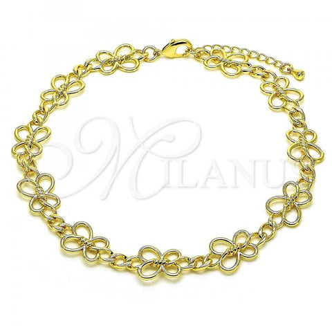 Oro Laminado Fancy Anklet, Gold Filled Style Butterfly Design, Polished, Golden Finish, 03.319.0014.10