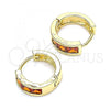 Oro Laminado Huggie Hoop, Gold Filled Style with Garnet Cubic Zirconia, Polished, Golden Finish, 02.210.0638.1.12