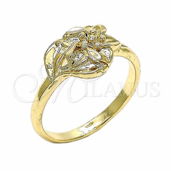 Oro Laminado Elegant Ring, Gold Filled Style Flower Design, Diamond Cutting Finish, Golden Finish, 01.233.0002.07 (Size 7)