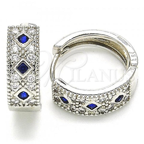 Rhodium Plated Huggie Hoop, with Sapphire Blue and White Cubic Zirconia, Polished, Rhodium Finish, 02.210.0056.12.15