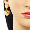 Oro Laminado Dangle Earring, Gold Filled Style Heart and Hollow Design, Polished, Golden Finish, 02.196.0176