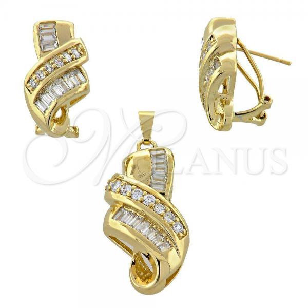 Oro Laminado Earring and Pendant Adult Set, Gold Filled Style with  Cubic Zirconia, Golden Finish, 5.054.002