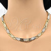 Oro Laminado Necklace and Bracelet, Gold Filled Style Diamond Cutting Finish, Tricolor, 06.102.0004