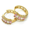 Oro Laminado Huggie Hoop, Gold Filled Style with Pink and White Cubic Zirconia, Polished, Golden Finish, 02.210.0075.2.15