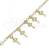 Oro Laminado Charm Anklet , Gold Filled Style Cross Design, Diamond Cutting Finish, Golden Finish, 03.63.2196.10