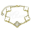 Oro Laminado Fancy Bracelet, Gold Filled Style Four-leaf Clover and Rolo Design, with Ivory Mother of Pearl, Diamond Cutting Finish, Golden Finish, 03.414.0002.2.07