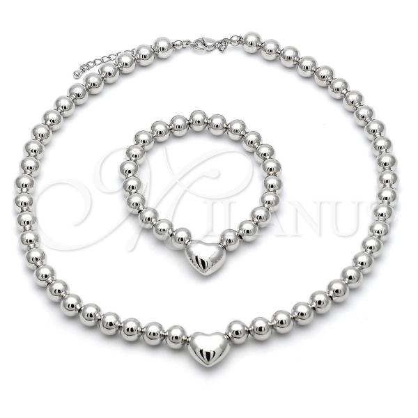 Rhodium Plated Necklace and Bracelet, Chunky and Ball Design, Polished, Rhodium Finish, 06.341.0009.1