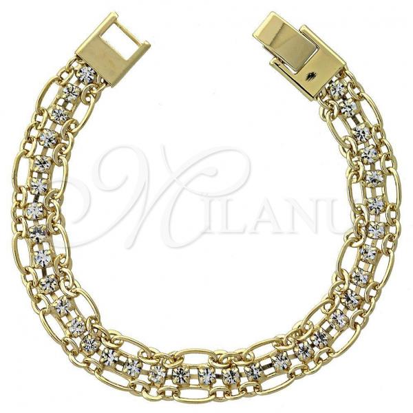 Oro Laminado Fancy Bracelet, Gold Filled Style with White Cubic Zirconia, Polished, Golden Finish, 5.020.003