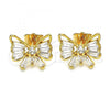 Oro Laminado Stud Earring, Gold Filled Style Butterfly Design, with White Cubic Zirconia, Polished, Golden Finish, 02.387.0085