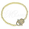 Oro Laminado Fancy Bracelet, Gold Filled Style Expandable Bead and Hand of God Design, with Multicolor Micro Pave, Polished, Golden Finish, 03.299.0053.07