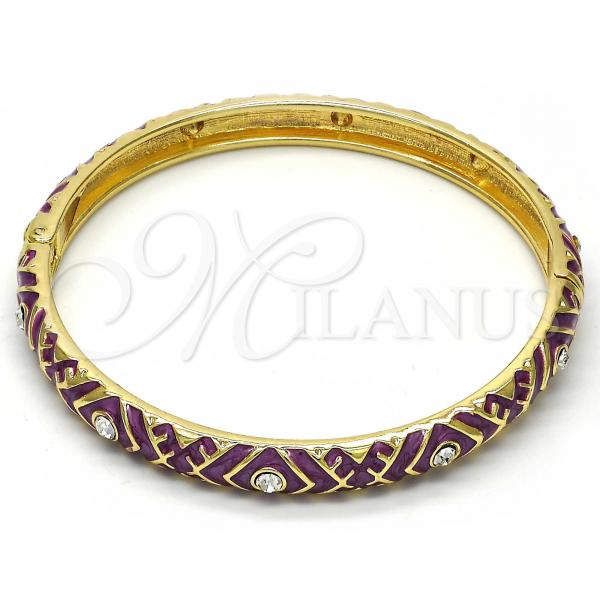 Oro Laminado Individual Bangle, Gold Filled Style with White Crystal, Purple Enamel Finish, Golden Finish, 07.246.0007.05 (07 MM Thickness, Size 5 - 2.50 Diameter)