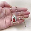 Oro Laminado Medium Rosary, Gold Filled Style Guadalupe and Crucifix Design, Diamond Cutting Finish, Tricolor, 09.411.0009.1.24
