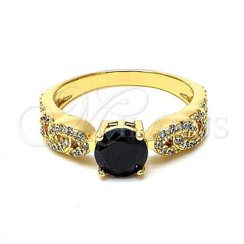 Oro Laminado Multi Stone Ring, Gold Filled Style with Black Cubic Zirconia and White Micro Pave, Polished, Golden Finish, 01.194.0004.1.09 (Size 9)