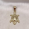 Oro Laminado Fancy Pendant, Gold Filled Style Turtle and Greek Key Design, Diamond Cutting Finish, Golden Finish, 05.196.0003