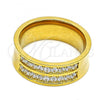 Stainless Steel Mens Ring, with White Cubic Zirconia, Polished, Golden Finish, 01.328.0001.1.09 (Size 9)