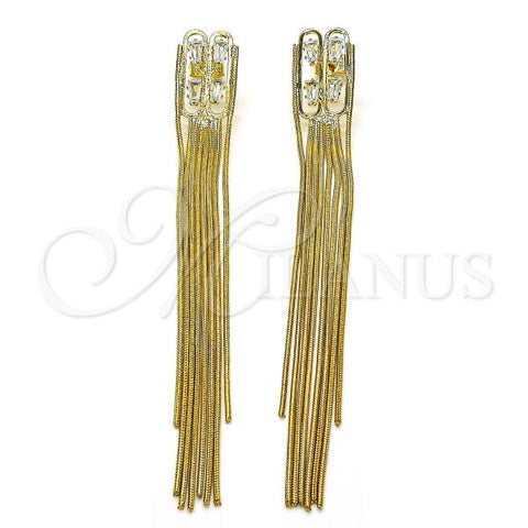 Oro Laminado Long Earring, Gold Filled Style Baguette Design, with White Cubic Zirconia, Polished, Golden Finish, 02.268.0118