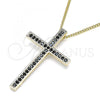 Oro Laminado Pendant Necklace, Gold Filled Style Cross Design, with Black Cubic Zirconia, Polished, Golden Finish, 04.284.0026.2.20