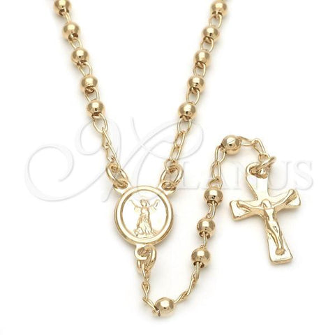 Oro Laminado Thin Rosary, Gold Filled Style Divino Niño and Crucifix Design, Polished, Golden Finish, 09.32.0004.1.18