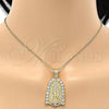 Oro Laminado Religious Pendant, Gold Filled Style Guadalupe Design, with White Cubic Zirconia, Polished, Golden Finish, 05.120.0019
