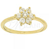 Oro Laminado Multi Stone Ring, Gold Filled Style Flower Design, with White Cubic Zirconia, Polished, Golden Finish, 5.166.021.09 (Size 9)