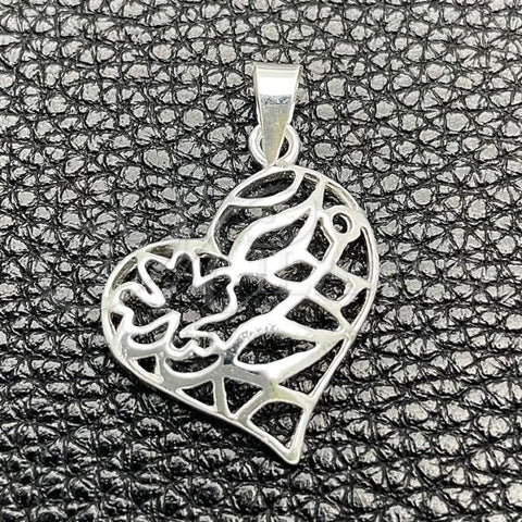Sterling Silver Religious Pendant, Heart Design, Polished, Silver Finish, 05.392.0022