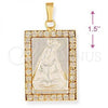 Oro Laminado Religious Pendant, Gold Filled Style Altagracia Design, with White Cubic Zirconia, Polished, Two Tone, 5.198.028
