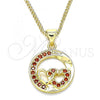 Oro Laminado Pendant Necklace, Gold Filled Style Heart Design, with Garnet Micro Pave, Polished, Golden Finish, 04.156.0328.2.20