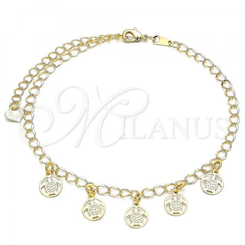 Oro Laminado Charm Anklet , Gold Filled Style Turtle Design, Polished, Golden Finish, 03.63.2203.10