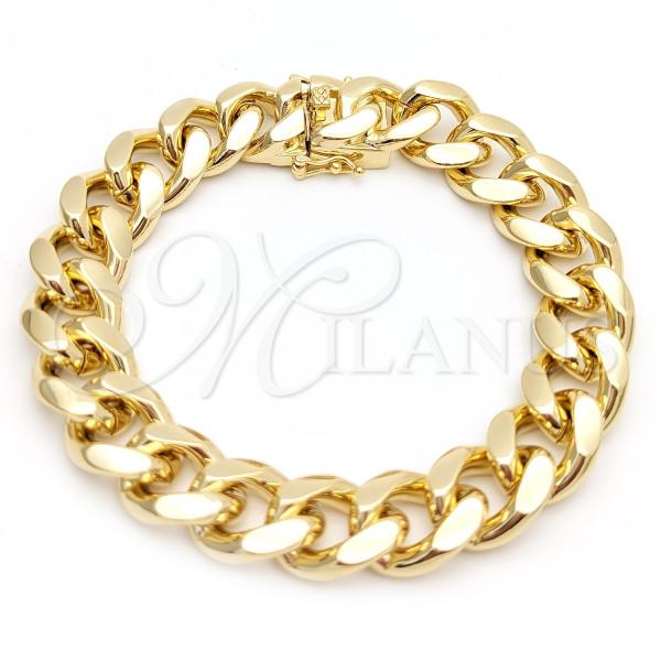 Oro Laminado Basic Bracelet, Gold Filled Style Miami Cuban Design, Polished, Golden Finish, 03.419.0017.09