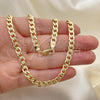 Oro Laminado Basic Necklace, Gold Filled Style Pave Cuban Design, Diamond Cutting Finish, Golden Finish, 5.223.004.30