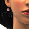 Oro Laminado Leverback Earring, Gold Filled Style Flower Design, with Pink and White Crystal, Polished, Golden Finish, 02.122.0086