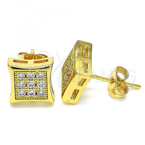 Oro Laminado Stud Earring, Gold Filled Style with White Cubic Zirconia, Polished, Golden Finish, 02.342.0038