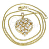 Oro Laminado Pendant Necklace, Gold Filled Style Leaf Design, with White Cubic Zirconia, Polished, Golden Finish, 04.213.0178.20