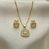 Oro Laminado Earring and Pendant Adult Set, Gold Filled Style with White Micro Pave, Polished, Golden Finish, 10.344.0015